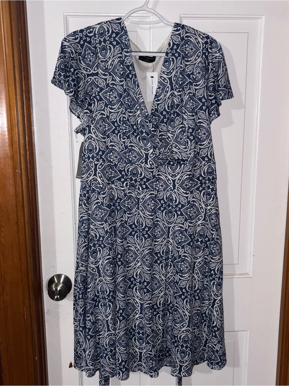 Lane Bryant Navy and White Paisley Wrap Dress